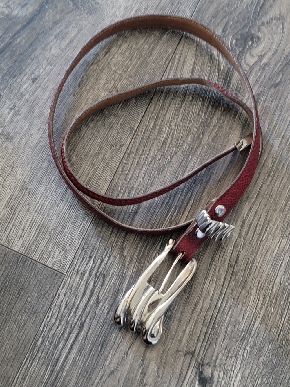 Vintage Kieselstein-Cord Red Lizard Belt Sterling Silver Buckle